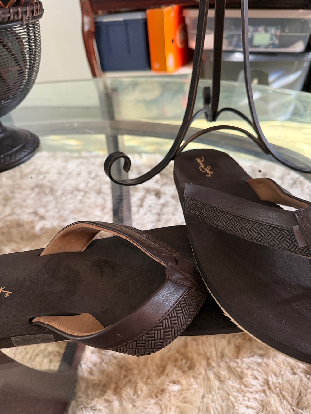 Patricia Nash Dark Brown Woven Leather Thong Sandal